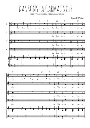 Téléchargez l'arrangement de la partition de Dansons la carmagnole en PDF pour 4 voix mixtes et piano