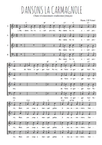 Téléchargez l'arrangement de la partition de Dansons la carmagnole en PDF à quatre voix SATB