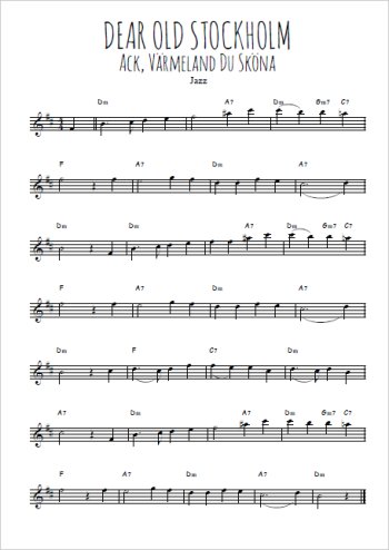 Téléchargez l'arrangement de la partition pour sax en Mib de la musique Dear old Stockholm en PDF
