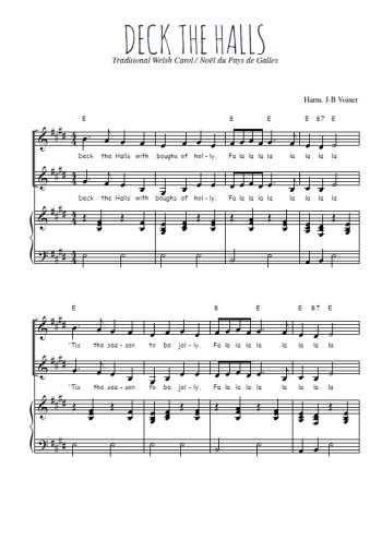 Téléchargez l'arrangement de la partition de Deck the halls en PDF pour deux voix égales et piano