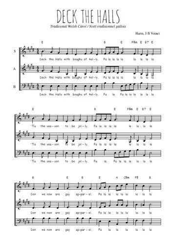 Téléchargez l'arrangement de la partition de Deck the halls en PDF à trois voix