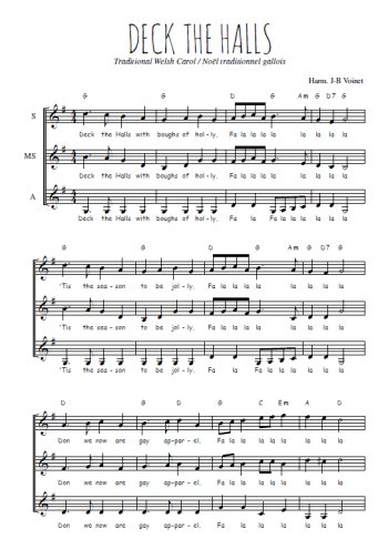 Téléchargez l'arrangement de la partition de Deck the halls en PDF à trois voix