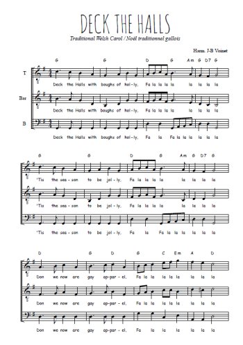 Téléchargez l'arrangement de la partition de Deck the halls en PDF à trois voix