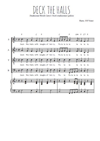 Téléchargez l'arrangement de la partition de Deck the halls en PDF pour 4 voix mixtes et piano