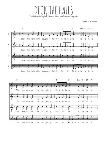 Téléchargez l'arrangement de la partition de Deck the halls en PDF à quatre voix SATB