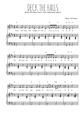 Téléchargez l'arrangement de la partition de noel-anglais-deck-the-hall en PDF pour Chant et piano