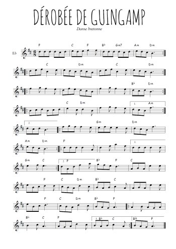 Téléchargez l'arrangement de la partition pour sax en Mib de la musique Dérobée de Guingamp en PDF