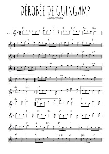 Téléchargez la partition de la musique Dérobée de Guingamp en PDF, pour violon