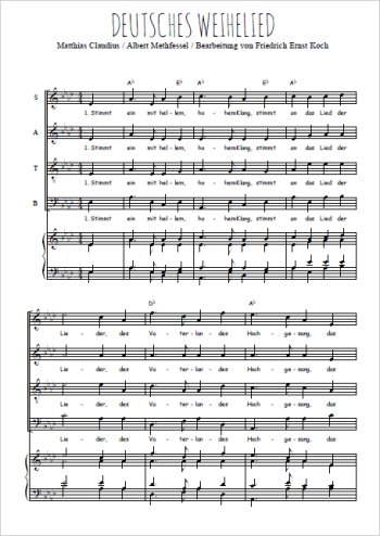 Téléchargez l'arrangement de la partition de Deutsches Weihelied en PDF pour 4 voix mixtes et piano