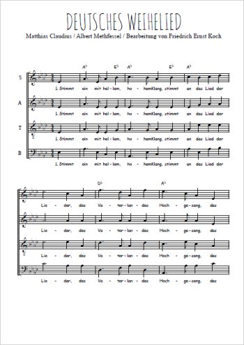 Téléchargez l'arrangement de la partition de Deutsches Weihelied en PDF à quatre voix SATB