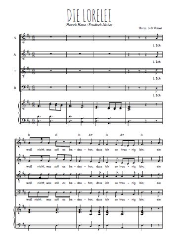Téléchargez l'arrangement de la partition de Die Lorelei en PDF pour 4 voix mixtes et piano