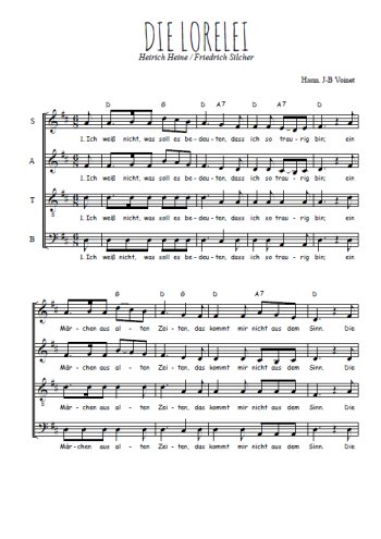 Téléchargez l'arrangement de la partition de Die Lorelei en PDF à quatre voix SATB