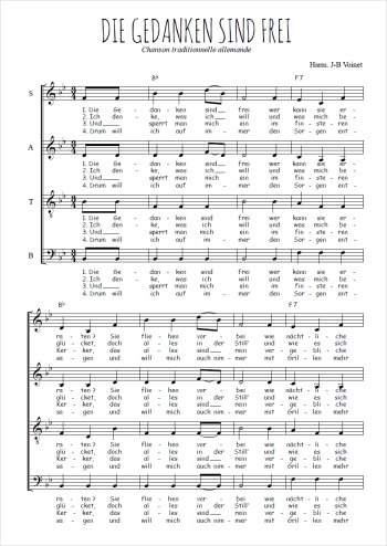 Téléchargez l'arrangement de la partition de Die gedanken sind frei en PDF à quatre voix SATB