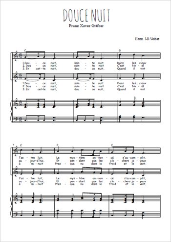 Téléchargez l'arrangement de la partition de Douce nuit en PDF pour deux voix égales et piano