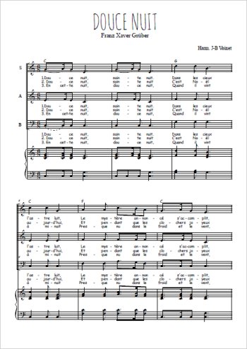 Téléchargez l'arrangement de la partition de Douce nuit en PDF pour trois voix mixtes et piano