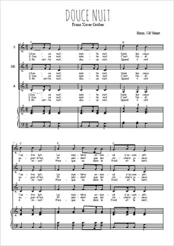 Téléchargez l'arrangement de la partition de Douce nuit en PDF pour trois voix de femmes et piano