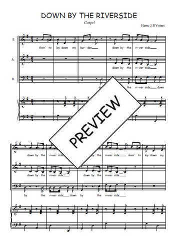 Téléchargez l'arrangement de la partition de Down by the riverside en PDF pour trois voix mixtes et piano