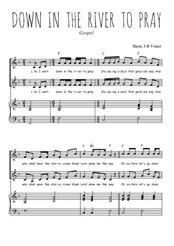 Téléchargez l'arrangement de la partition de Down in the river to pray en PDF pour deux voix égales et piano