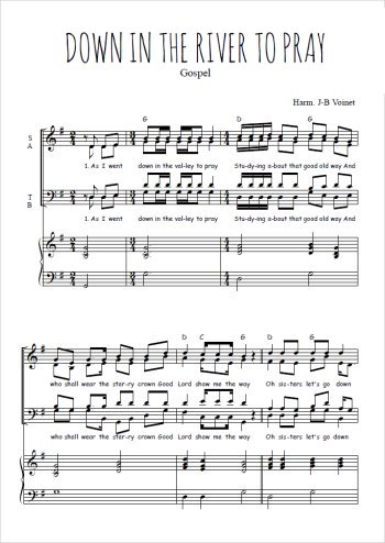 Téléchargez l'arrangement de la partition de Down in the river to pray en PDF pour 4 voix mixtes et piano