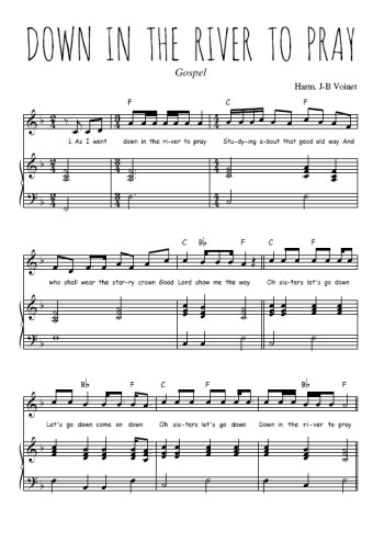 Téléchargez l'arrangement de la partition de gospel-down-in-the-river-to-pray en PDF pour Chant et piano