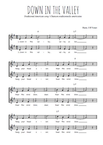 Téléchargez l'arrangement de la partition de Down in the valley en PDF à deux voix