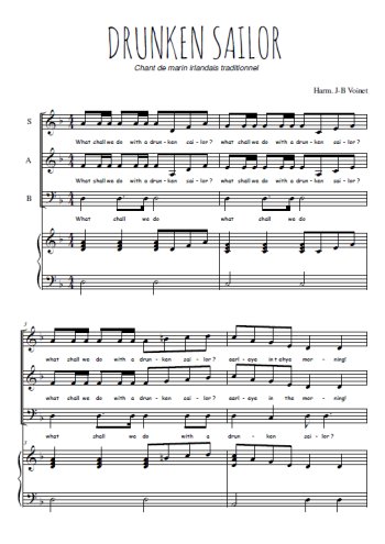 Téléchargez l'arrangement de la partition de Drunken sailor en PDF pour trois voix mixtes et piano