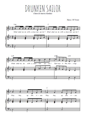 Téléchargez l'arrangement de la partition de irlande-drunken-sailor en PDF pour Chant et piano