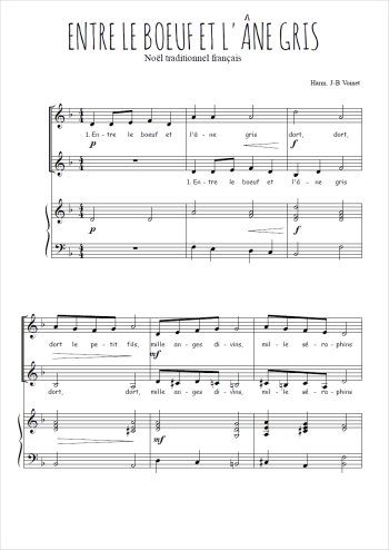 Téléchargez l'arrangement de la partition de Entre le boeuf et l'âne gris en PDF pour deux voix égales et piano