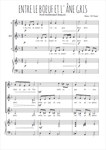 Téléchargez l'arrangement de la partition de Entre le boeuf et l'âne gris en PDF pour trois voix de femmes et piano