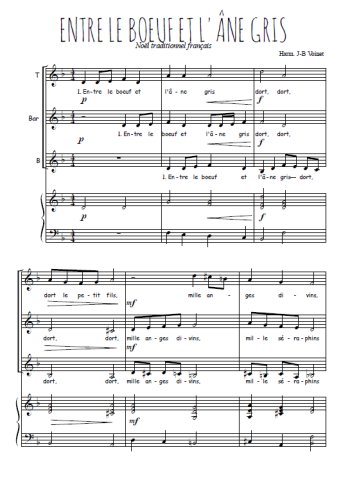 Téléchargez l'arrangement de la partition de Entre le boeuf et l'âne gris en PDF pour trois voix d'hommes et piano