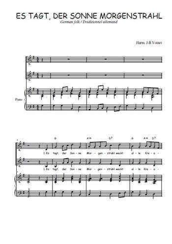 Téléchargez l'arrangement de la partition de Es tagt der Sonne Morgenstrahl en PDF pour deux voix égales et piano