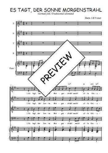 Téléchargez l'arrangement de la partition de Es tagt der Sonne Morgenstrahl en PDF pour 4 voix mixtes et piano