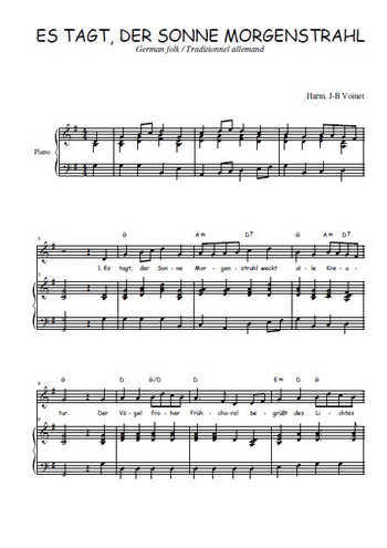 Téléchargez l'arrangement de la partition de Traditionnel-Es-tagt-der-Sonne-Morgenstrahl en PDF pour Chant et piano