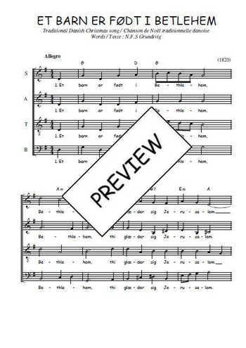 Téléchargez l'arrangement de la partition de Et barn er født i Betlehem en PDF à quatre voix SATB