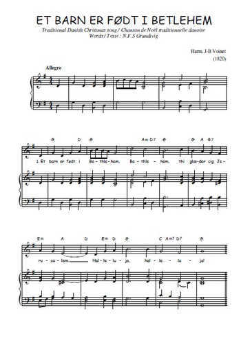 Téléchargez l'arrangement de la partition de Traditionnel-Et-barn-er-fodt-i-Betlehem en PDF pour Chant et piano