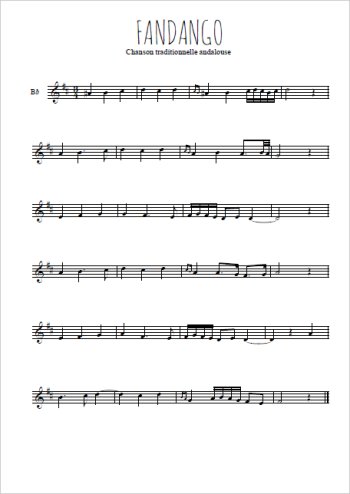 Téléchargez l'arrangement de la partition en Sib de la musique Fandango en PDF