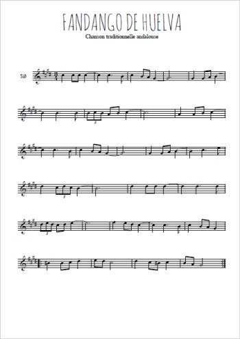 Téléchargez l'arrangement de la partition en Sib de la musique Fandango de Huelva en PDF
