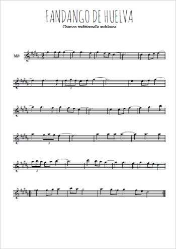 Téléchargez l'arrangement de la partition pour sax en Mib de la musique Fandango de Huelva en PDF
