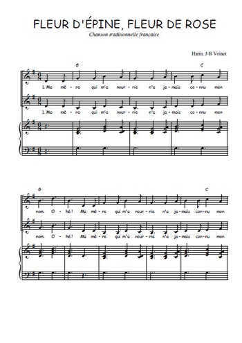 Téléchargez l'arrangement de la partition de Fleur d'Epine, Fleur de Rose en PDF pour deux voix égales et piano