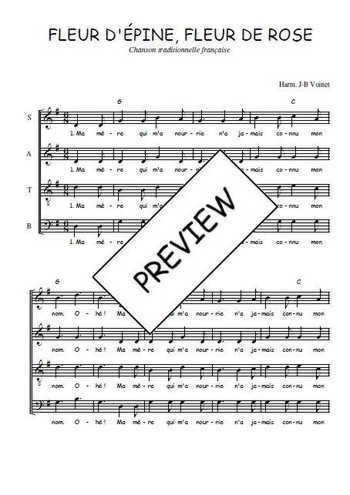 Téléchargez l'arrangement de la partition de Fleur d'Epine, Fleur de Rose en PDF à quatre voix SATB