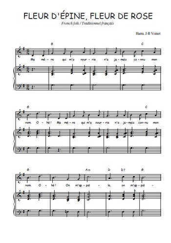 Téléchargez l'arrangement de la partition de Traditionnel-Fleur-d-Epine-Fleur-de-Rose en PDF pour Chant et piano