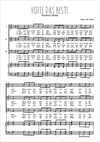 Téléchargez l'arrangement de la partition de Hoffe das Beste en PDF pour trois voix mixtes et piano