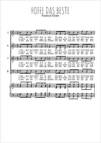 Téléchargez l'arrangement de la partition de Hoffe das Beste en PDF pour 4 voix mixtes et piano