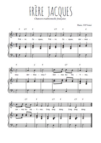 Téléchargez l'arrangement de la partition de Traditionnel-Frere-Jacques en PDF pour Chant et piano