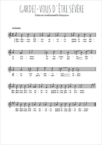Téléchargez la partition de Gardez-vous d'être sévère en PDF