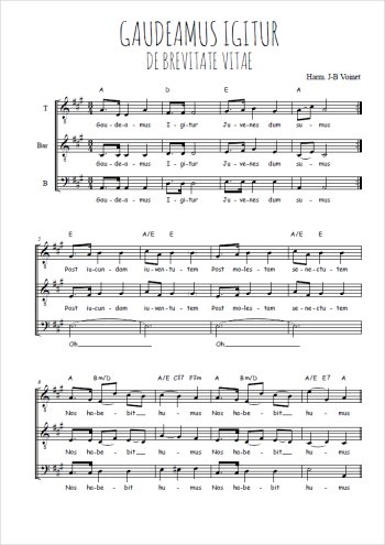 Téléchargez l'arrangement de la partition de Gaudeamus Igitur en PDF à trois voix