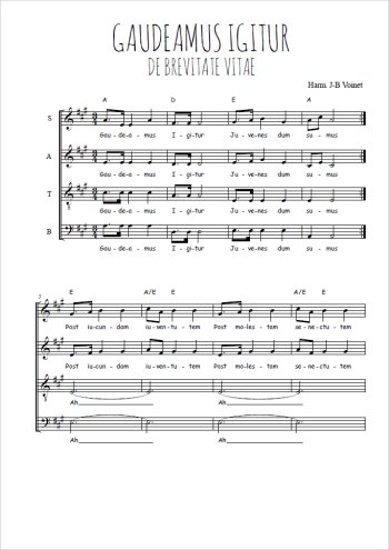 Téléchargez l'arrangement de la partition de Gaudeamus Igitur en PDF à quatre voix SATB
