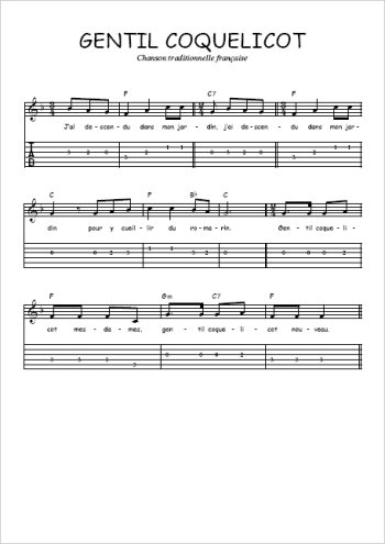 Téléchargez la tablature de la musique comptine-gentil-coquelicot en PDF