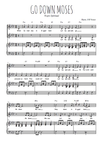 Téléchargez l'arrangement de la partition de Go down Moses en PDF pour deux voix égales et piano