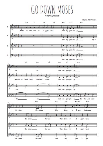 Téléchargez l'arrangement de la partition de Go down Moses en PDF à quatre voix SATB